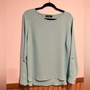 Nine West - Women’s Plus Size Jewel Neck Roll Up Sleeve Blouse